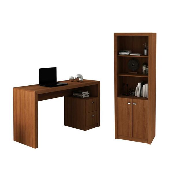 Escritório Com Mesa Para Computador 2 Gavetas Com Armário Par