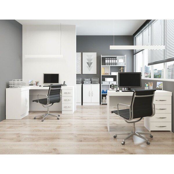 Escritório Completo 04 Pçs Escrivaninha E Armários Branco Mdp