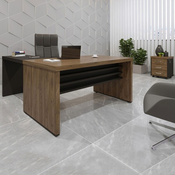 Escritório Completo 3 Gavetas Charuto/preto - Artany Móveis