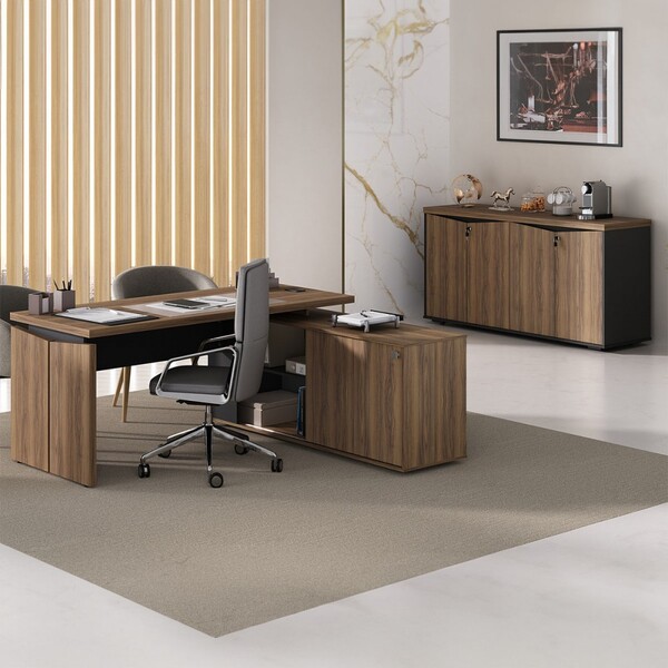 Escritório Completo 5 Portas 4 Prateleiras Nogal/preto - Arta