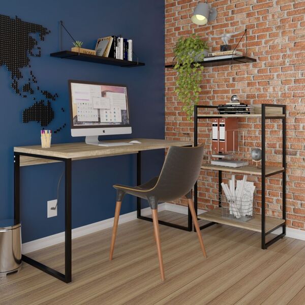 Escritório Completo Appear Mesa E Estante Marrom/preto - Pnr