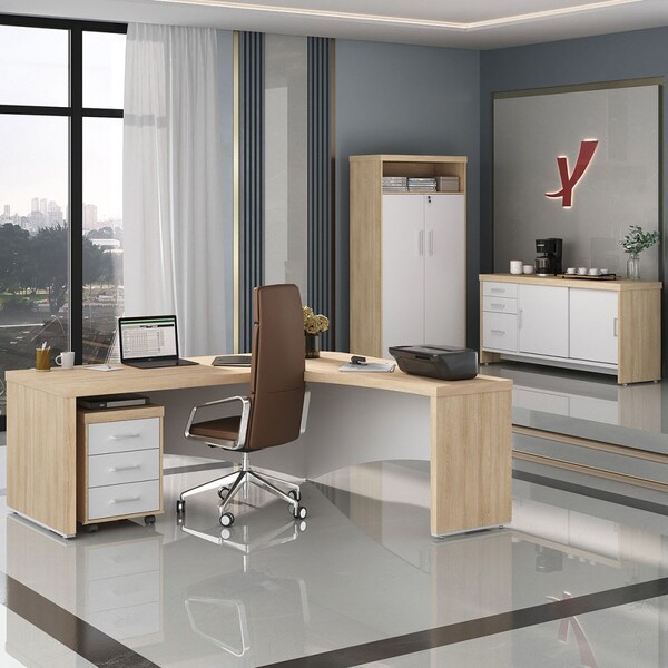 Escritório Completo Diretor 4 Portas 6 Gavetas Carvalho/branc