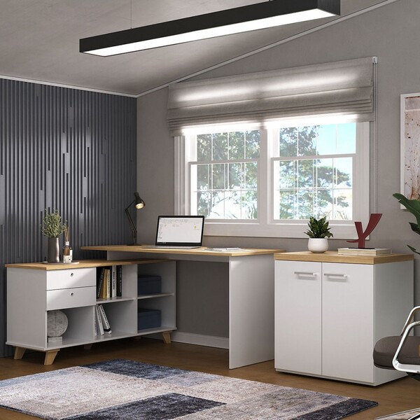 Escritório Completo Gold 2 Portas 2 Gavetas Olmo/branco - Art