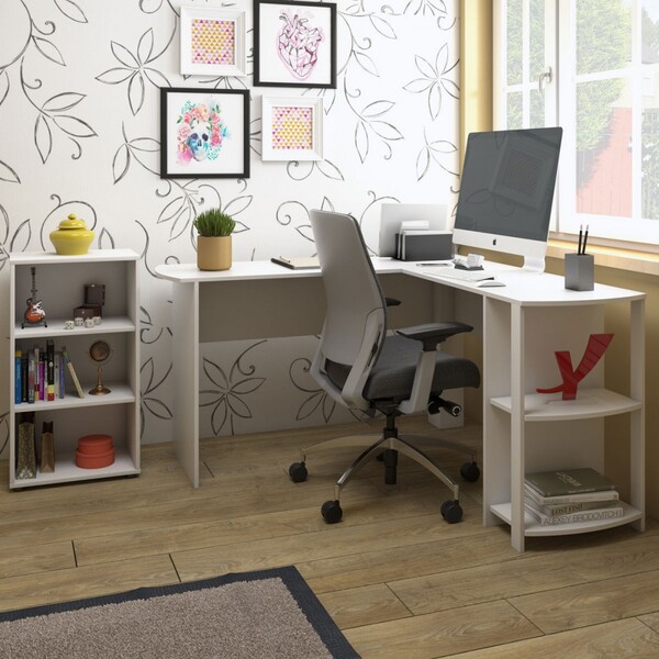 Escritório Completo Luma 4 Prateleiras Branco - Artany Móveis