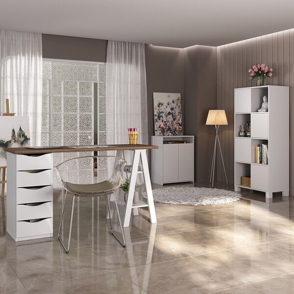 Escritório Completo Spirit 6 Portas 5 Gavetas Nogal/branco -