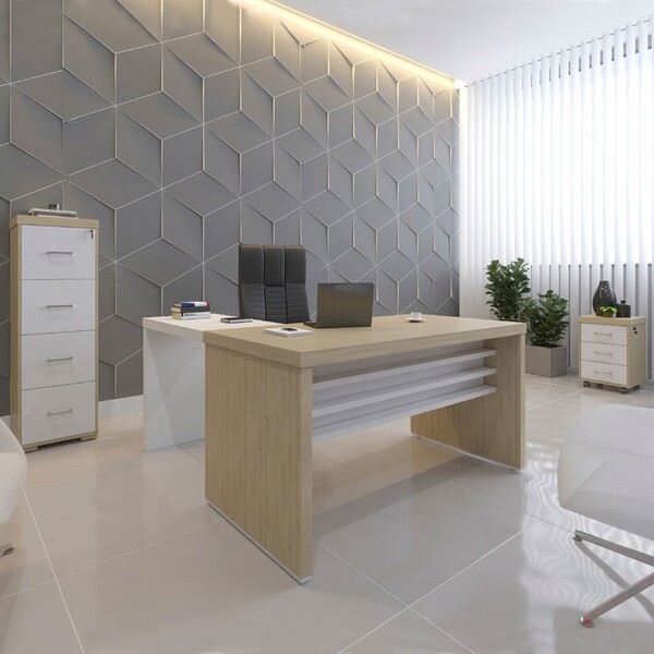 Escritório Completo Tamburato 7 Gavetas Carvalho/branco - Art