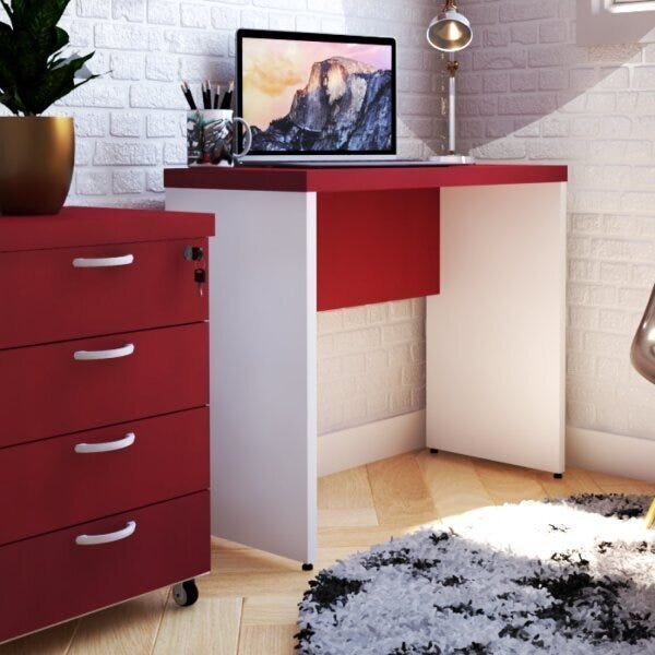 Escrivaninha 100cmx42cm Móveis 100cm Bramov Branca E Vermelho