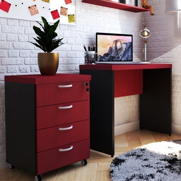 Escrivaninha 100cmx42cm Móveis 100cm Bramov Preto E Vermelho
