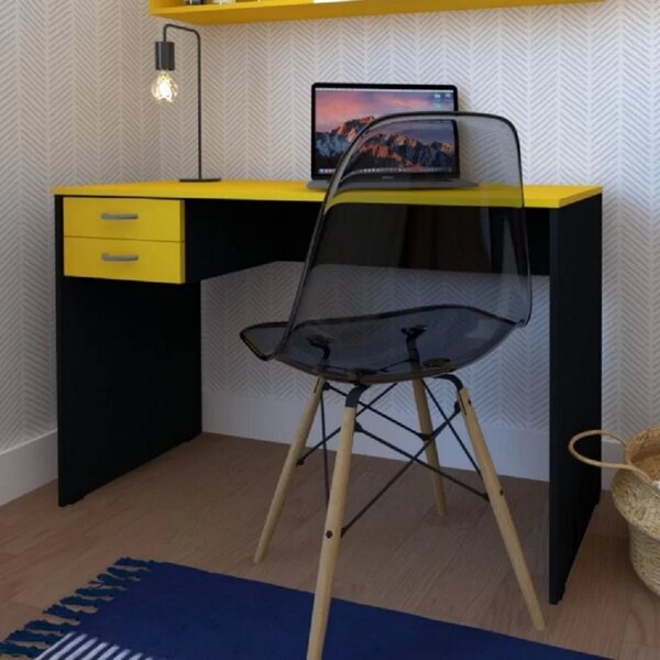 Escrivaninha 100cmx47cm 2 Gavetas 100cm Preto E Amarela Preto