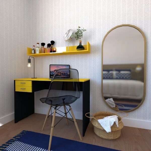 Escrivaninha 100cmx47cm 2 Gavetas 100cm Preto E Amarela Preto