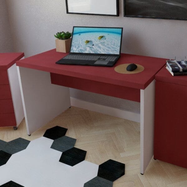 Escrivaninha 100cmx60cm Móveis 100cm Bramov Branco E Vermelho