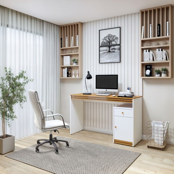 Escrivaninha 100% Madrid 1 Porta 120cm Branco E Naturalle Bra