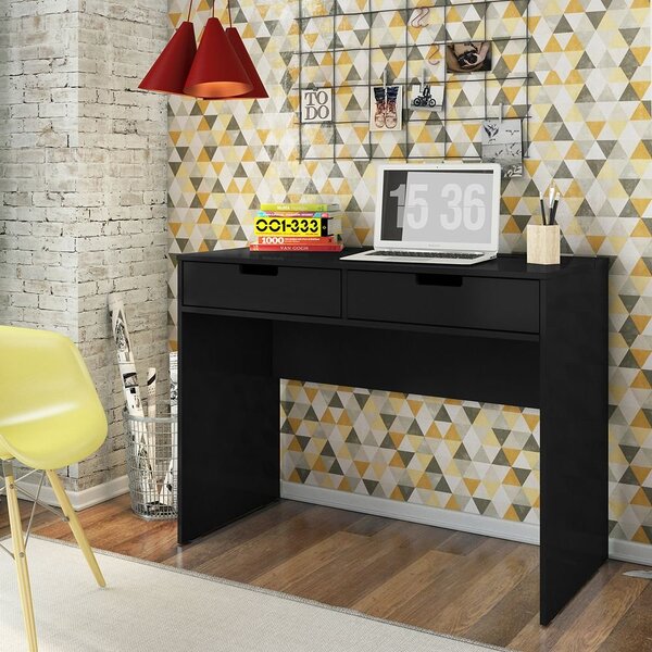 Escrivaninha 103cm 2 Gavetas New Escritório Preto Ac