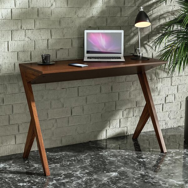 Escrivaninha 108,5cm Madeira Maciça Tampo Com Divisória Inter