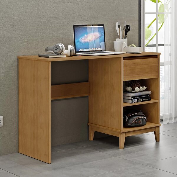 Escrivaninha 110cm Pés Em Madeira Maciça 1 Gaveta 2 Nichos  F