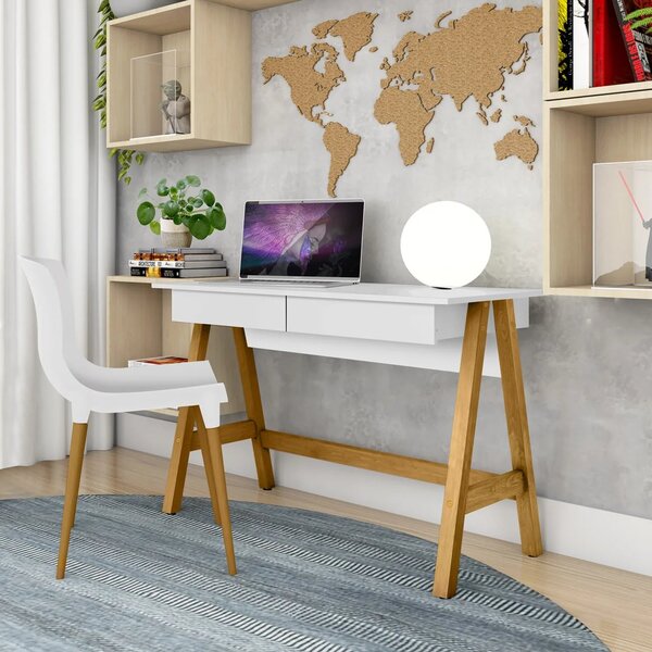 Escrivaninha 110cm Pés Em Madeira Maciça Old  Branco/amêndoa