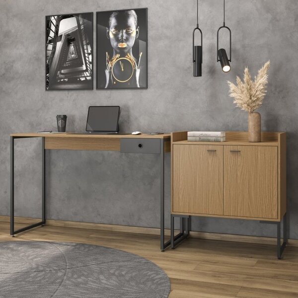 Escrivaninha 120cm 1 Gaveta Com Armário Para Escritório Baixo