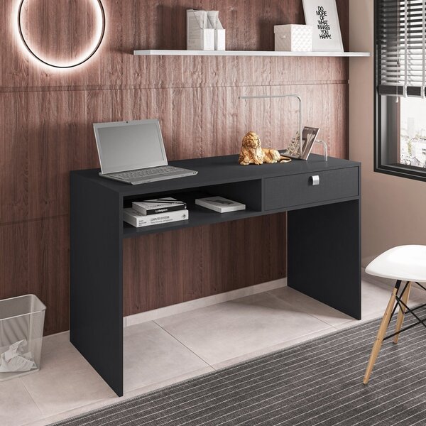 Escrivaninha 120cm 1 Gaveta Luna Espresso Móveis Preto Trama