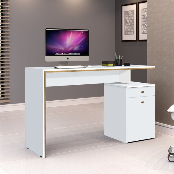 Escrivaninha 120cm 1 Porta 1 Gaveta Office  Branco/nature