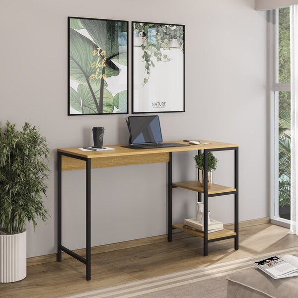 Escrivaninha 120cm Iron Com 2 Prateleiras Espresso Móveis Mel