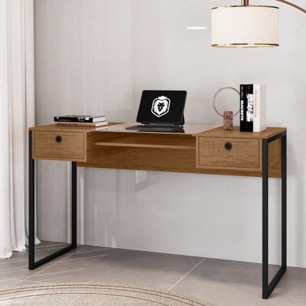 Escrivaninha 132cm Com Vidro Central 2 Gavetas Wood Yescasa P