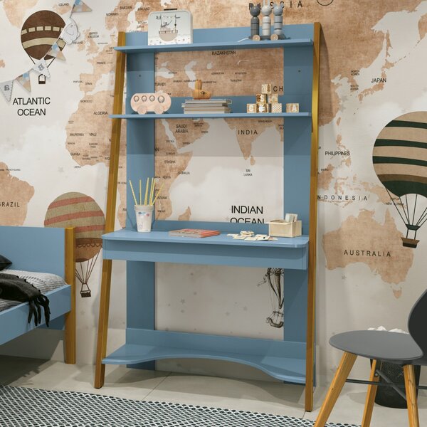 Escrivaninha 172cm Com Estante Simba  Azul Fosco