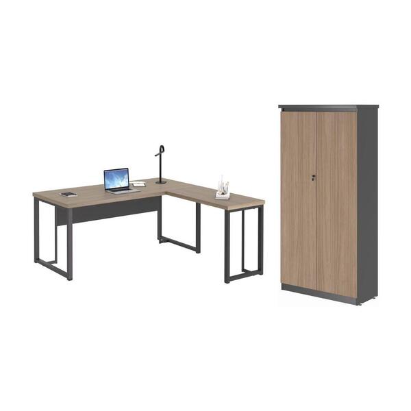 Escrivaninha 1.8 Em E Armario Com Portas Andes Nogueira Preto