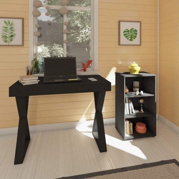 Escrivaninha 1 Gaveta 2 Prateleiras Pé Em X Veneza E Estante