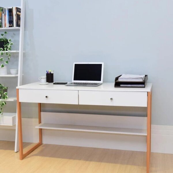 Escrivaninha 2 Gavetas Branca Firenze Divicar Branca Com Natu