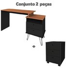 Escrivaninha 2 Gavetas Com Gaveteiro New  Freijó/preto