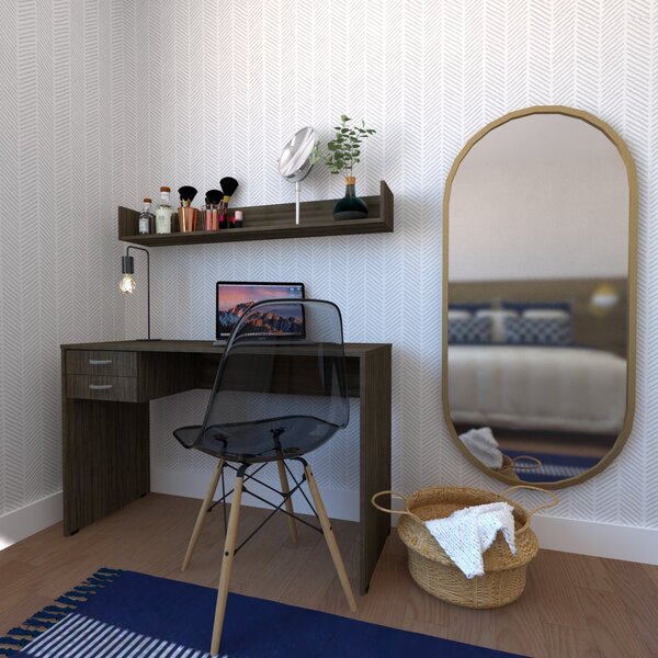 Escrivaninha 2 Gavetas Com Prateleira Suspensa Helen Bramov A