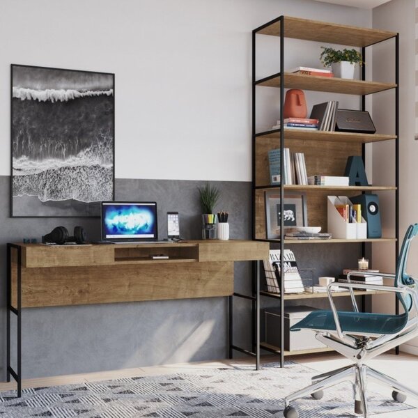 Escrivaninha 2 Gavetas E 1 Estante Steel Quadra Industrial Ar