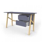 Escrivaninha 2 Gavetas Pés Madeira 74 Espresso Móveis Azul Pe