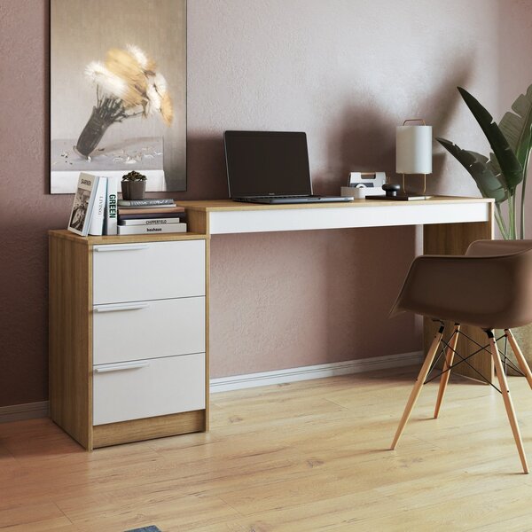 Escrivaninha 3 Gavetas 176,5cm - Lamina Mel Lamina Mel/branco