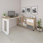 Escrivaninha 3 Gavetas Em L Madri Carvalho Grafito Branco