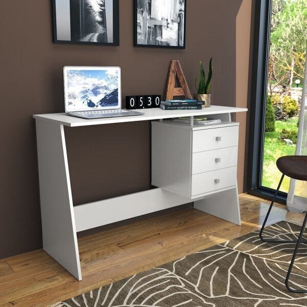 Escrivaninha 3 Gavetas Maceió Nova Mobile Branca