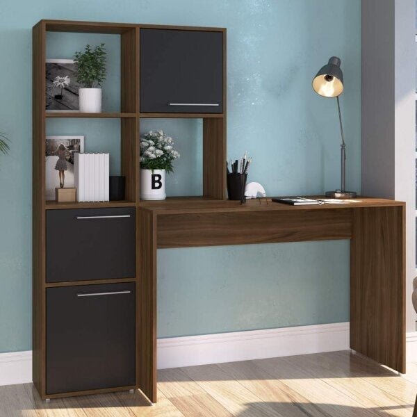 Escrivaninha 3 Portas 3 Nichos Jimmy Espresso Móveis Preto/ma