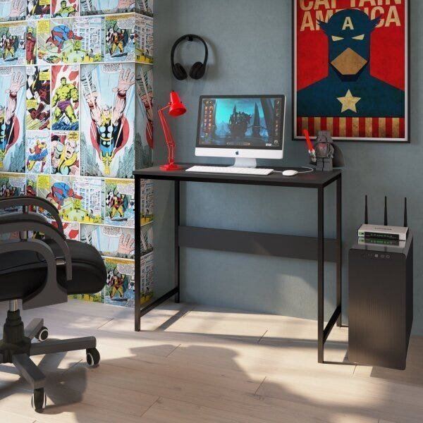 Escrivaninha 90cm Placa E Ponto Grafite Grafite