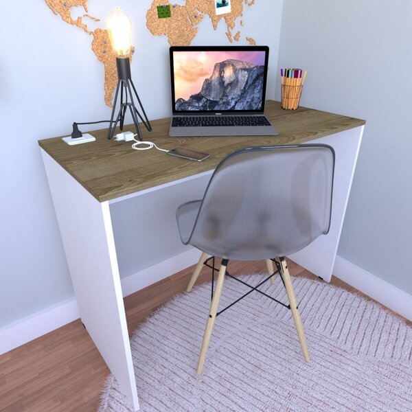 Escrivaninha 90cmx47cm Móveis 90cm Bramov Branco E Carvalho M