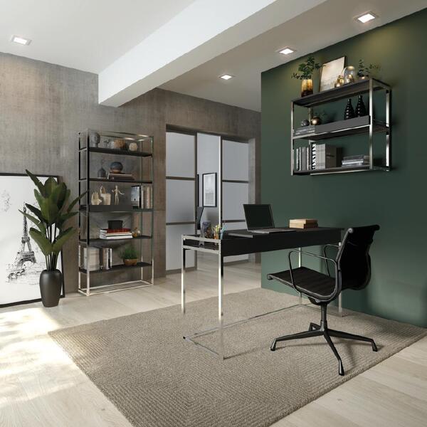 Escrivaninha Basculante Preta E Tubos Cromados Carraro