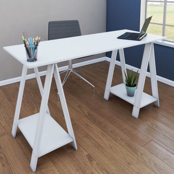 Escrivaninha Cavalete 2 Prateleiras 120cm Multivisão Branca B