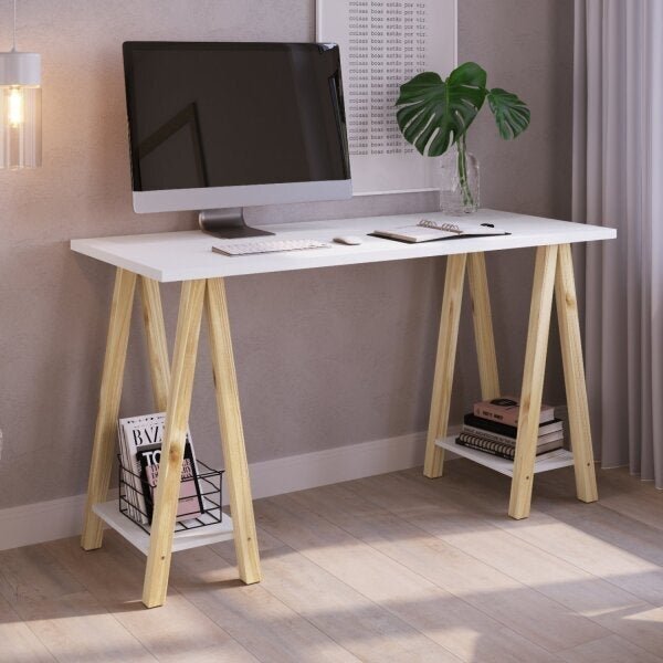 Escrivaninha Cavalete Studio 136cm Pés Em Madeira Maciça Arte