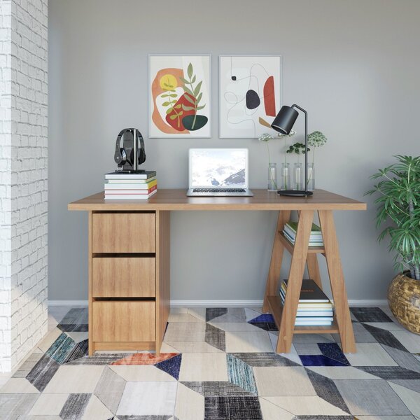 Escrivaninha Cavalete Talassa 136cm Com 3 Gavetas E 2 Pratele