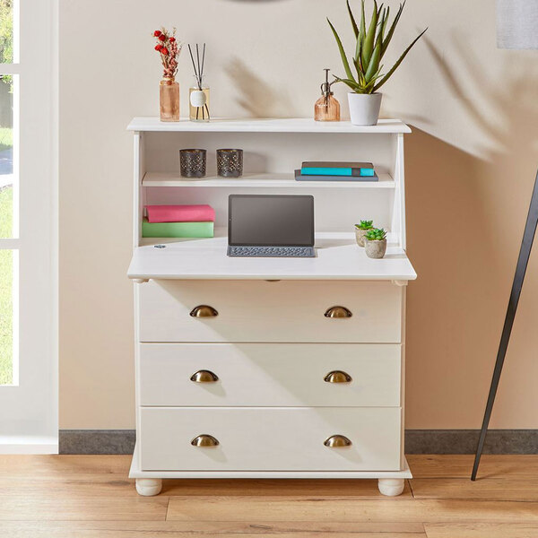 Escrivaninha Clássica Office Madeira 3 Gavetas Gomes Branco