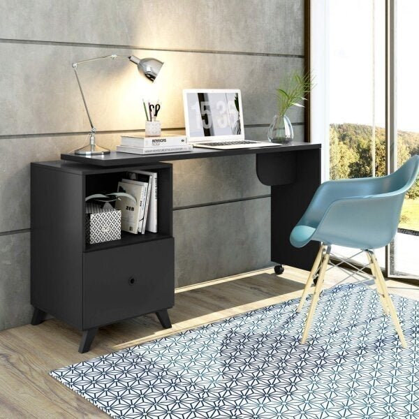 Escrivaninha Com 1 Gaveta 142cm Tampo Giratório Carinho Albat