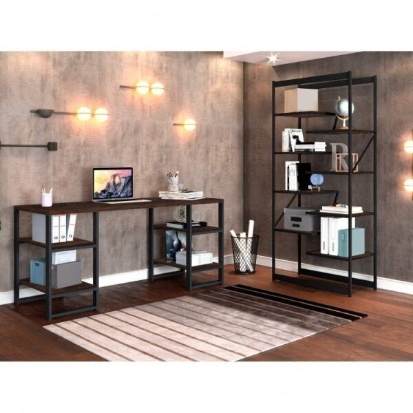 Escrivaninha Com 4 Prateleiras E Estante 8 Prateleiras Innova