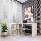 Escrivaninha Com Damasco 8 Nichos Mesa Em L Branco