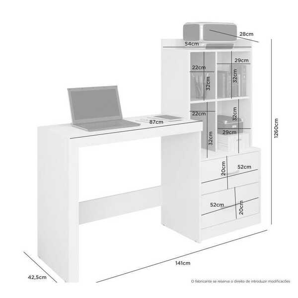 Escrivaninha Com Estante 2 Gavetas Alana Jcm Móveis Cacau