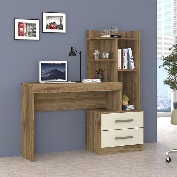 Escrivaninha Com Estante 2 Gavetas Jazz Magno Móveis Freijó/o