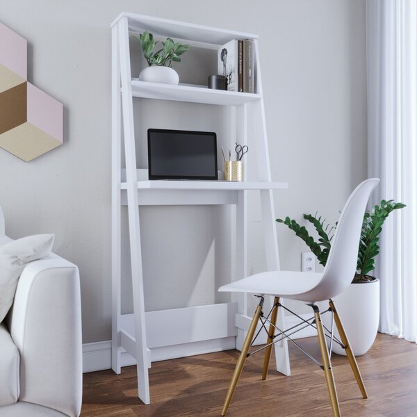 Escrivaninha Com Estante 2 Prateleiras Tok Yescasa Branco Neve
